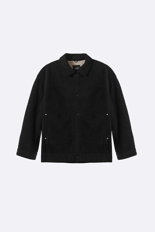 BLACK FUR-LINED CORDUROY JACKET