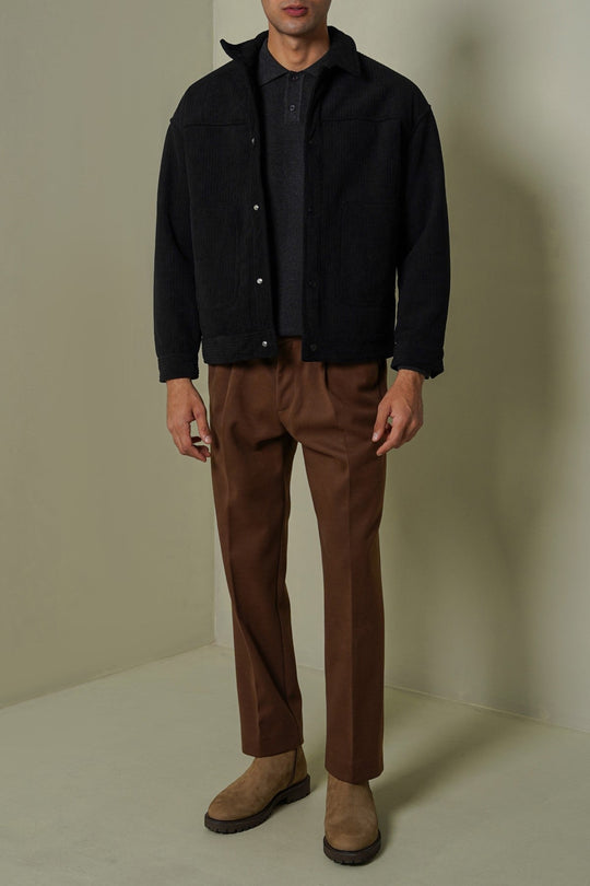 BLACK FUR-LINED CORDUROY JACKET