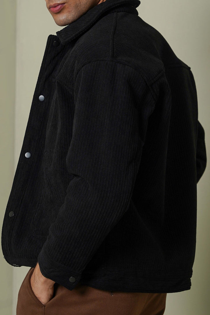 BLACK FUR-LINED CORDUROY JACKET