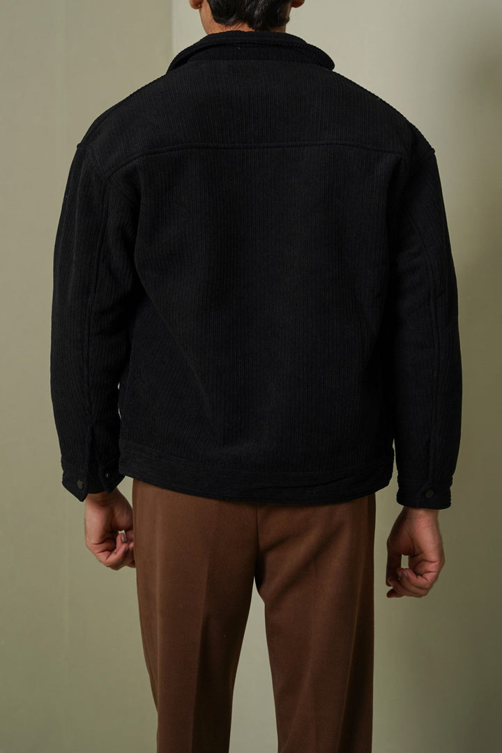 BLACK FUR-LINED CORDUROY JACKET