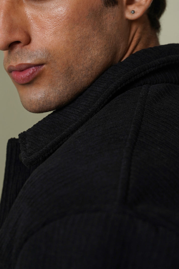 BLACK FUR-LINED CORDUROY JACKET