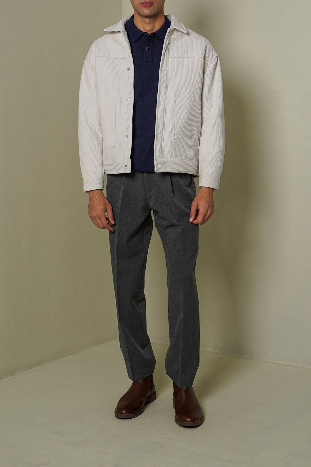 CREAM FUR-LINED CORDUROY JACKET