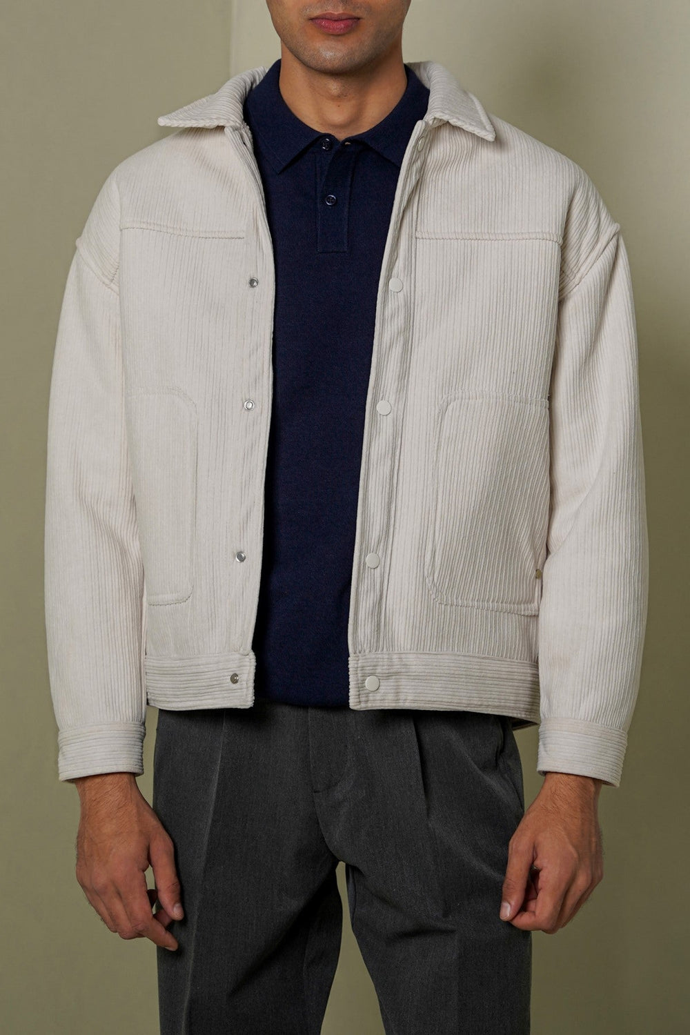 CREAM FUR-LINED CORDUROY JACKET