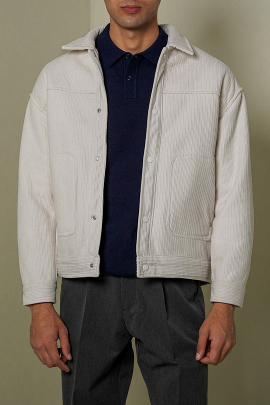 CREAM FUR-LINED CORDUROY JACKET