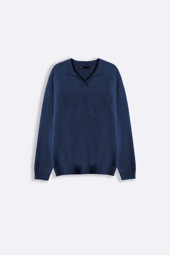 BLUE SOFT KNITTED POLO JUMPER