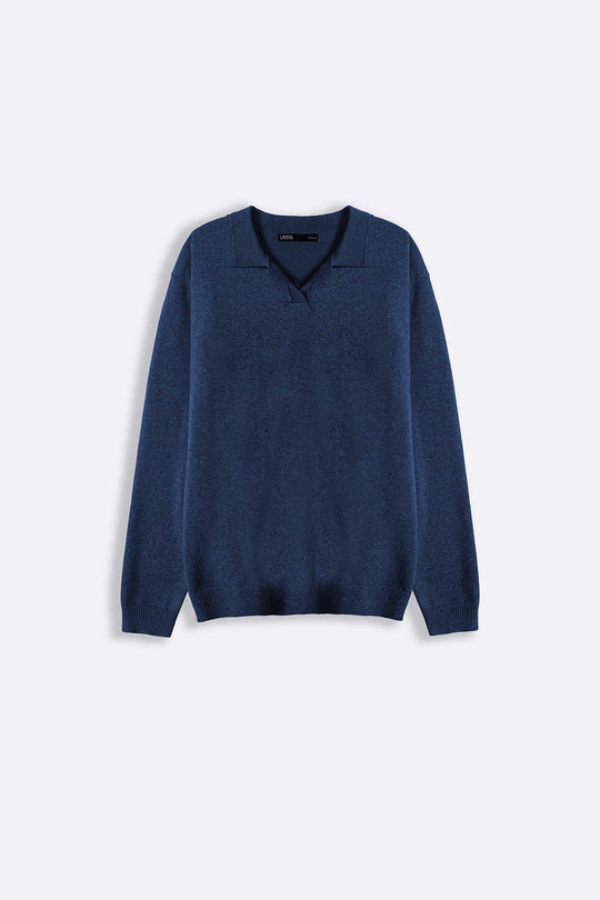 BLUE SOFT KNITTED POLO JUMPER