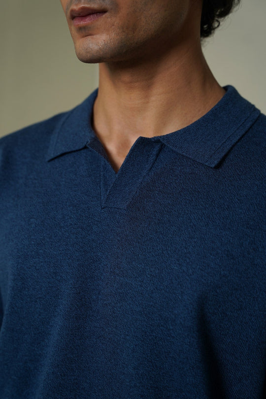 BLUE SOFT KNITTED POLO JUMPER