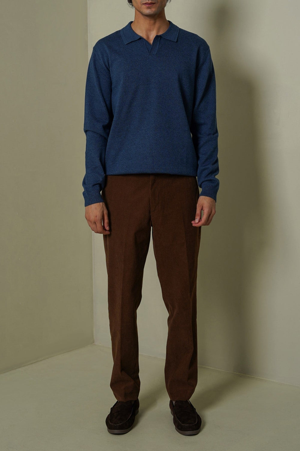 BLUE SOFT KNITTED POLO JUMPER