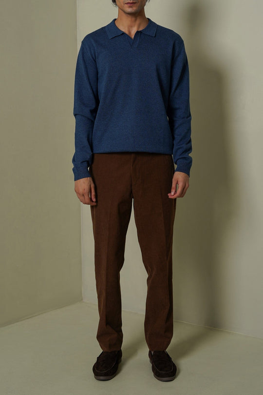 BLUE SOFT KNITTED POLO JUMPER
