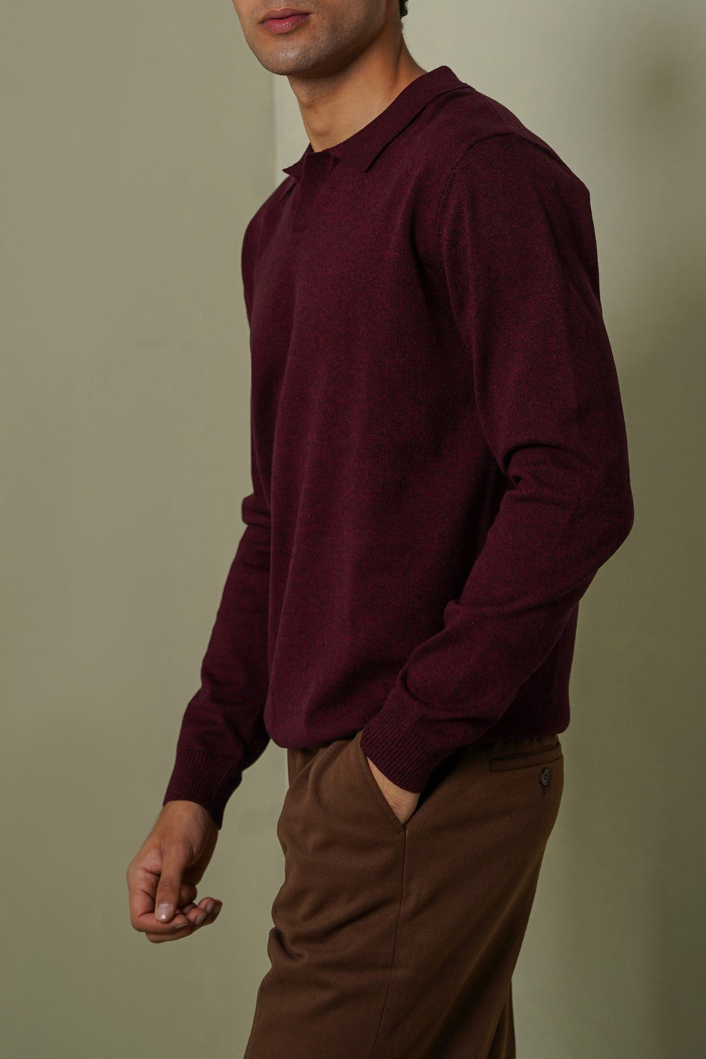 BURGUNDY SOFT KNITTED POLO JUMPER