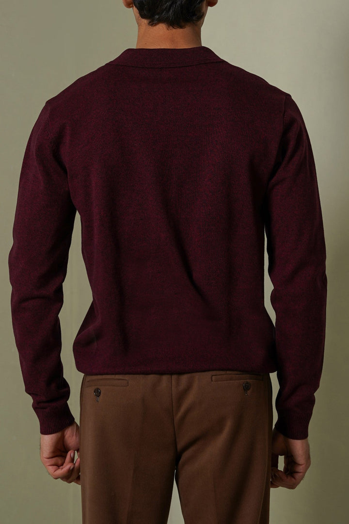 BURGUNDY SOFT KNITTED POLO JUMPER