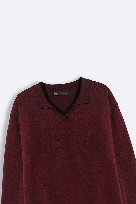 BURGUNDY SOFT KNITTED POLO JUMPER