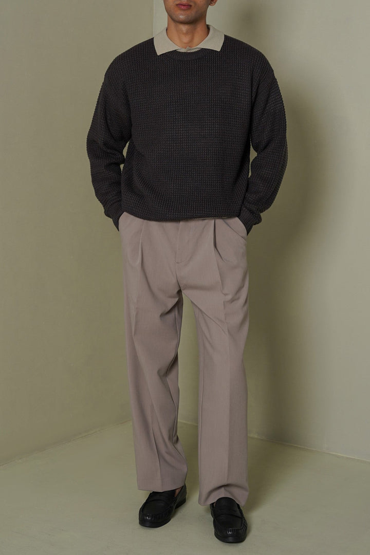 BEIGE 3D PLEATED PANTS