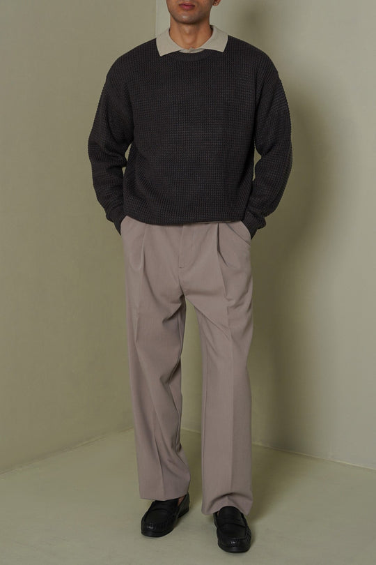 BEIGE 3D PLEATED PANTS