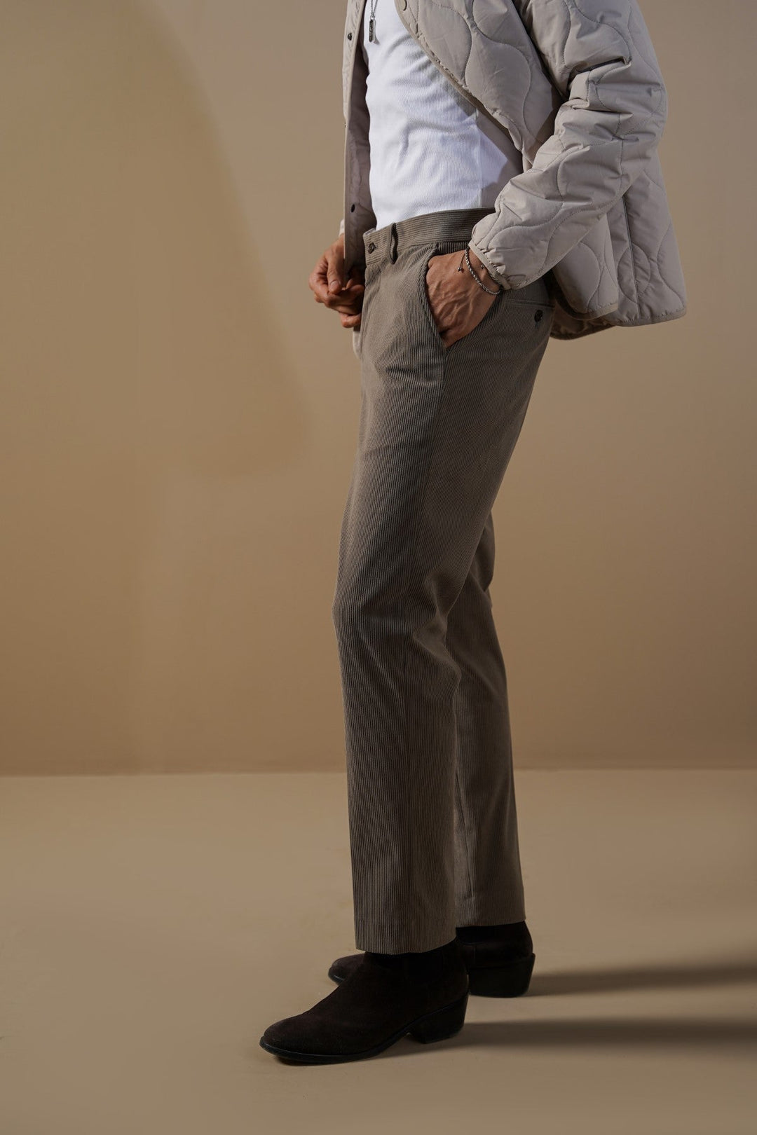 GREY SLIMFIT CORDUROY PANTS