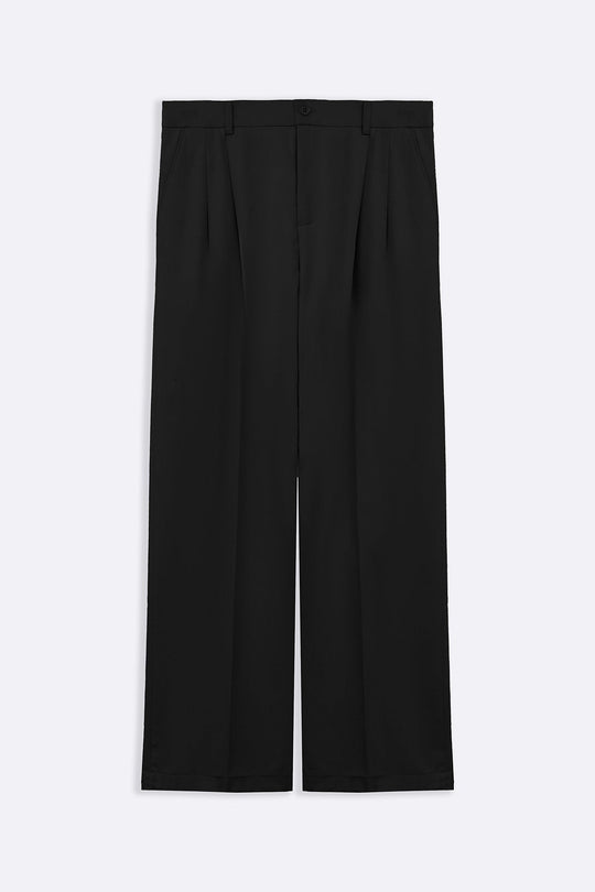 BLACK DOUBLE PLEAT TAILORED PANTS