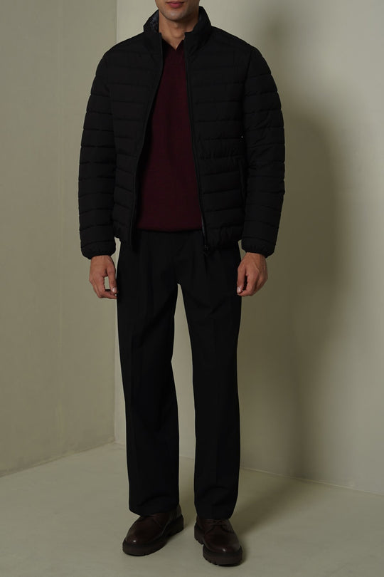 BLACK DOUBLE PLEAT TAILORED PANTS