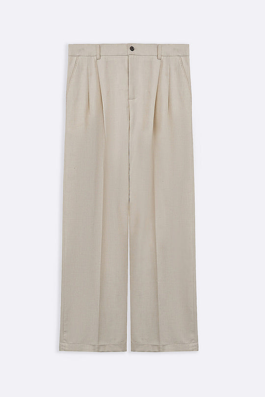 OAT MELANGE DOUBLE PLEAT TAILORED PANTS