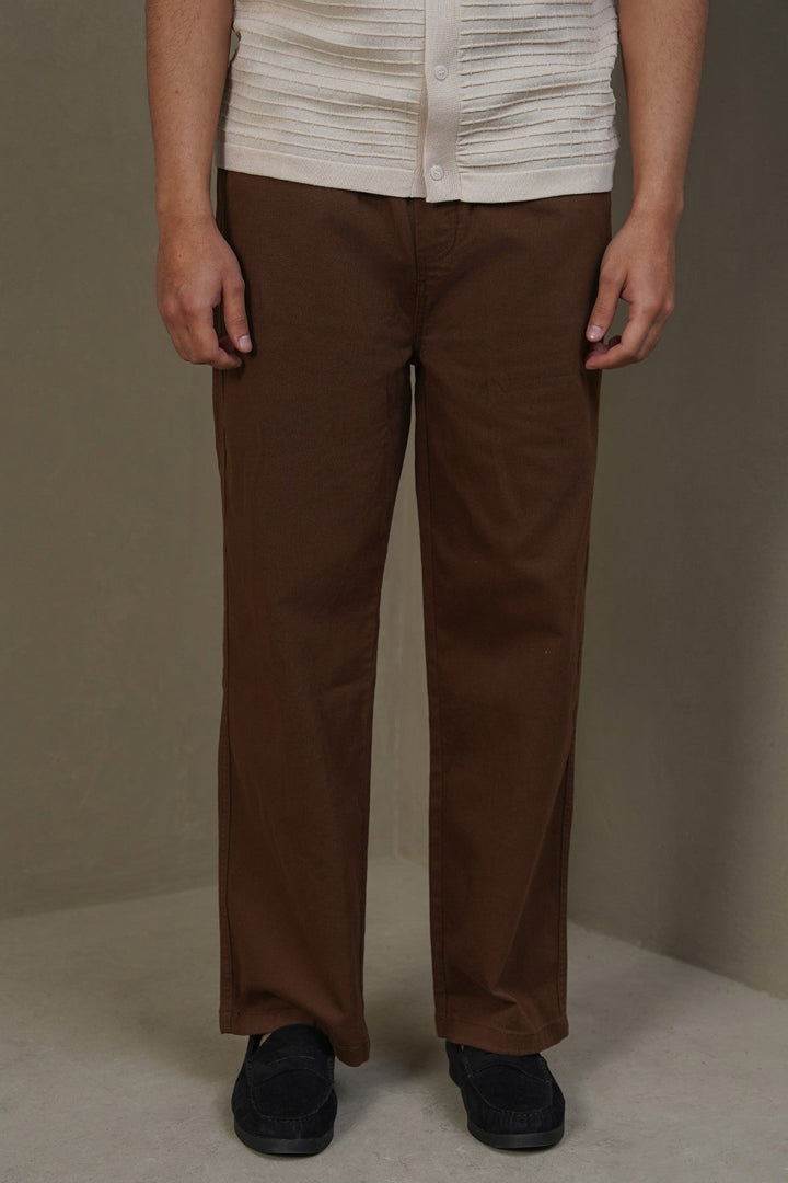 BROWN RELAXED TWILL PANTS