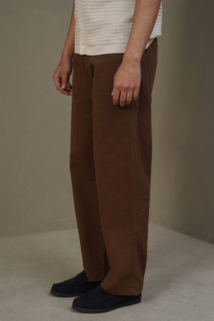 BROWN RELAXED TWILL PANTS