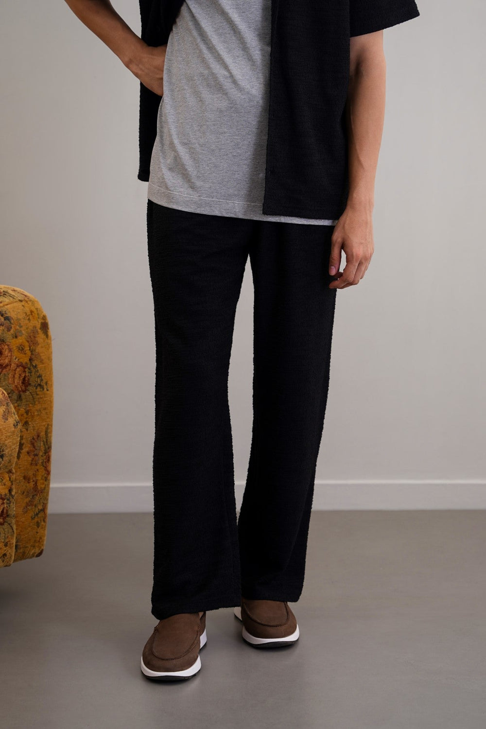 BLACK BOUCLE TROUSERS