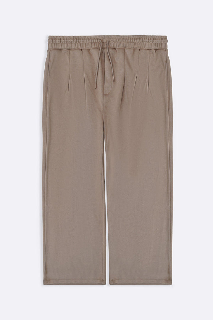 KHAKI PLEATED STRAIGHT TROUSERS