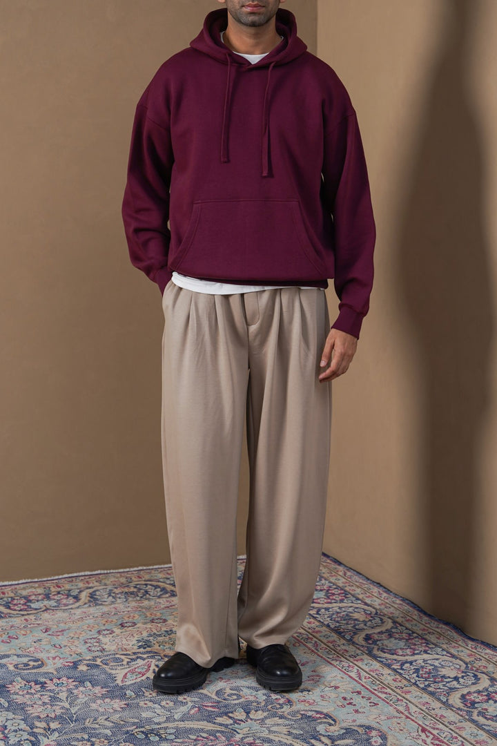KHAKI PLEATED STRAIGHT TROUSERS