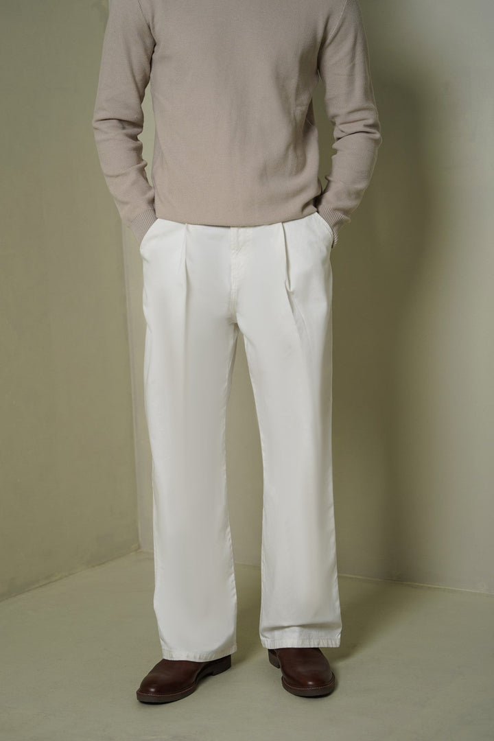 ECRU 3D PLEAT DENIM PANTS