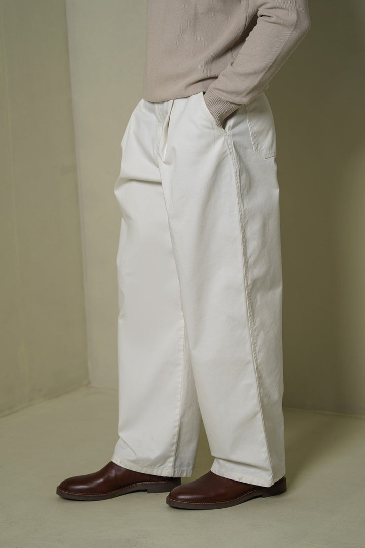 ECRU 3D PLEAT DENIM PANTS