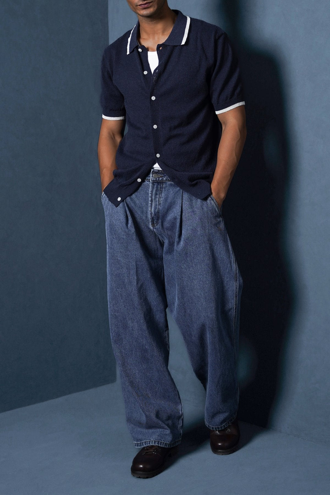 NAVY CLUB POLO CARDIGAN