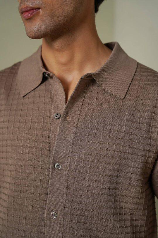 ASH BROWN WAFFLE-KNIT SHIRT
