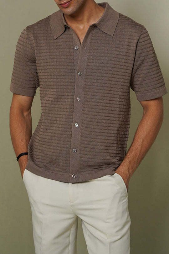 ASH BROWN WAFFLE-KNIT SHIRT