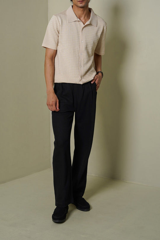CREAM WAFFLE-KNIT SHIRT