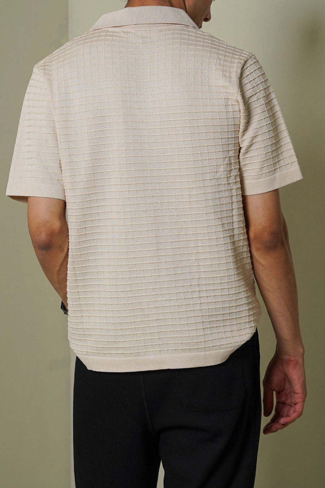 CREAM WAFFLE-KNIT SHIRT