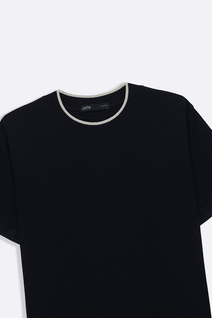 BLACK JACQUARD RIB TEE