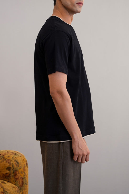 BLACK JACQUARD RIB TEE