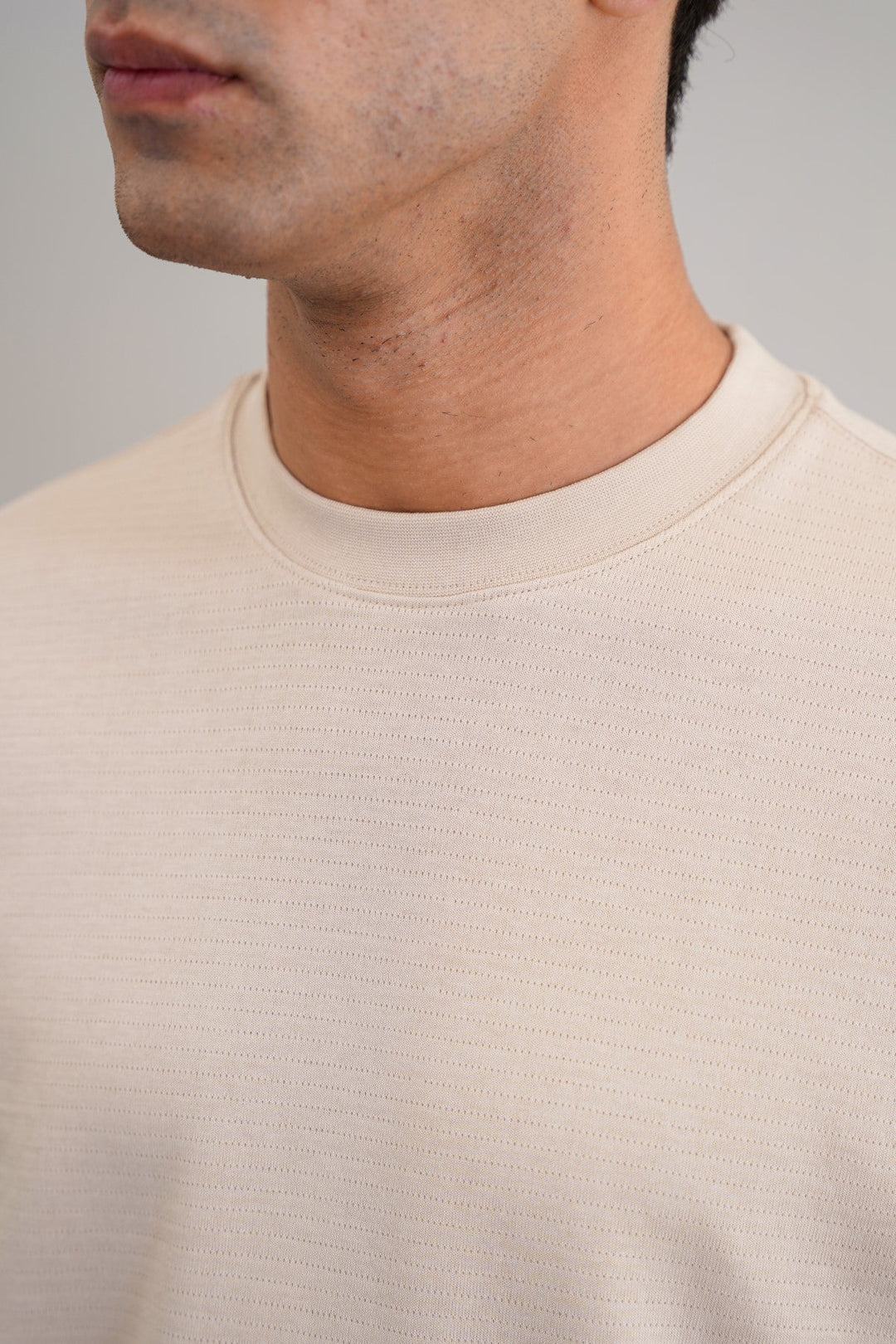 BEIGE JACQUARD COTTON CLASSIC TEE
