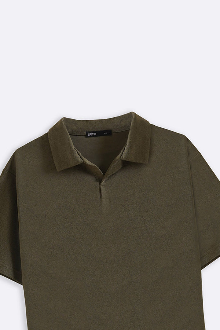 OLIVE TEXTURED ESSENTIAL POLO