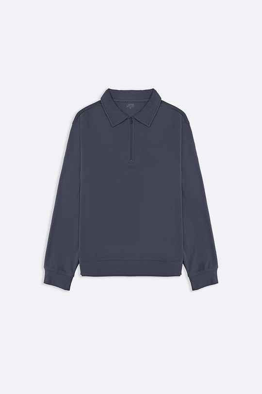 GREY ZIPPER POLO SWEATSHIRT