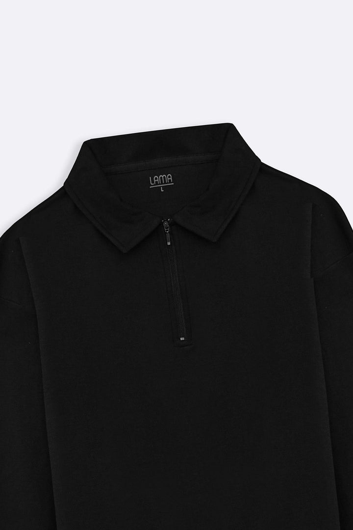 BLACK QUARTER-ZIP POLO