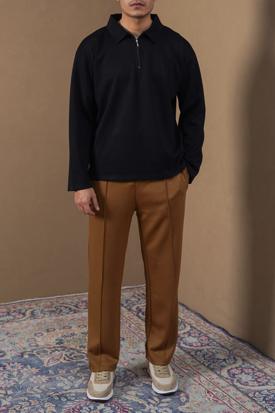 BLACK QUARTER-ZIP POLO