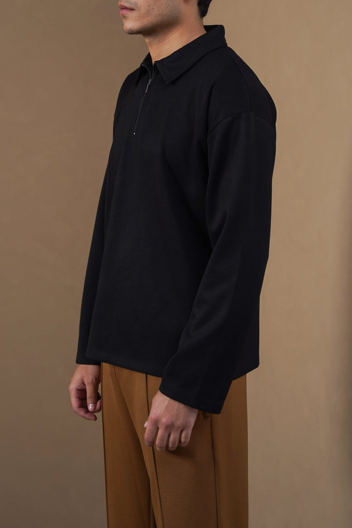 BLACK QUARTER-ZIP POLO