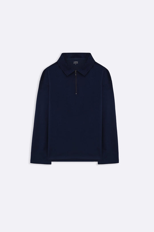 NAVY QUARTER-ZIP POLO