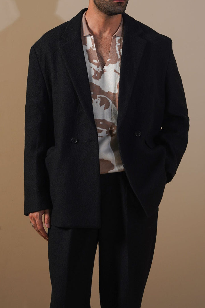 BLACK WOOL-BLEND DAILY JACKET