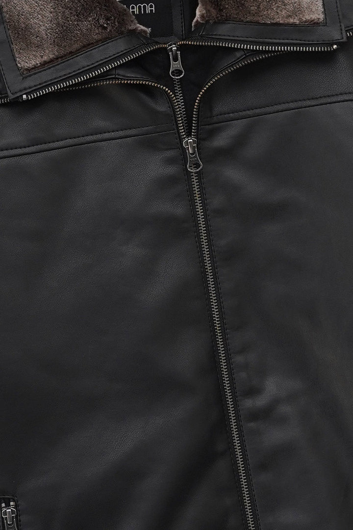 BLACK DETACHABLE COLLAR JACKET
