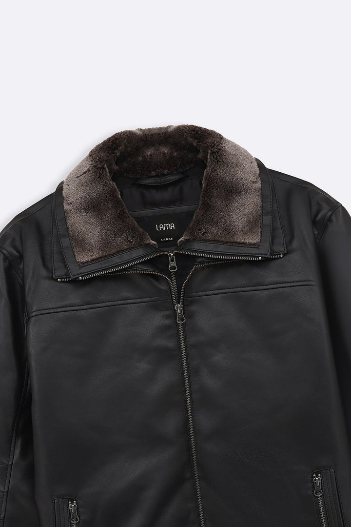 BLACK DETACHABLE COLLAR JACKET