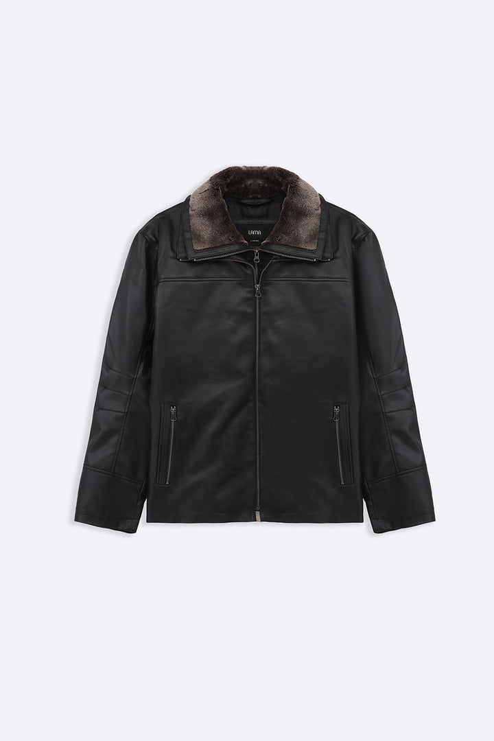 BLACK DETACHABLE COLLAR JACKET