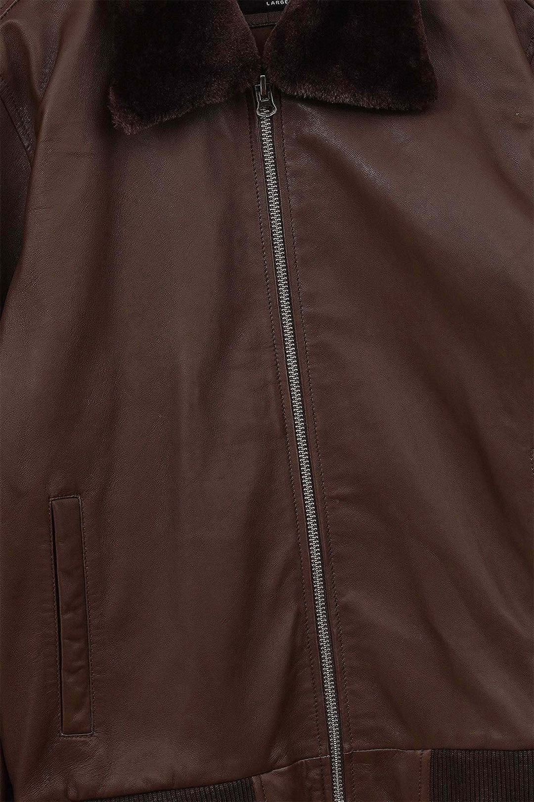 BROWN LEATHER JACKET WITH DETACHABLE COLLAR