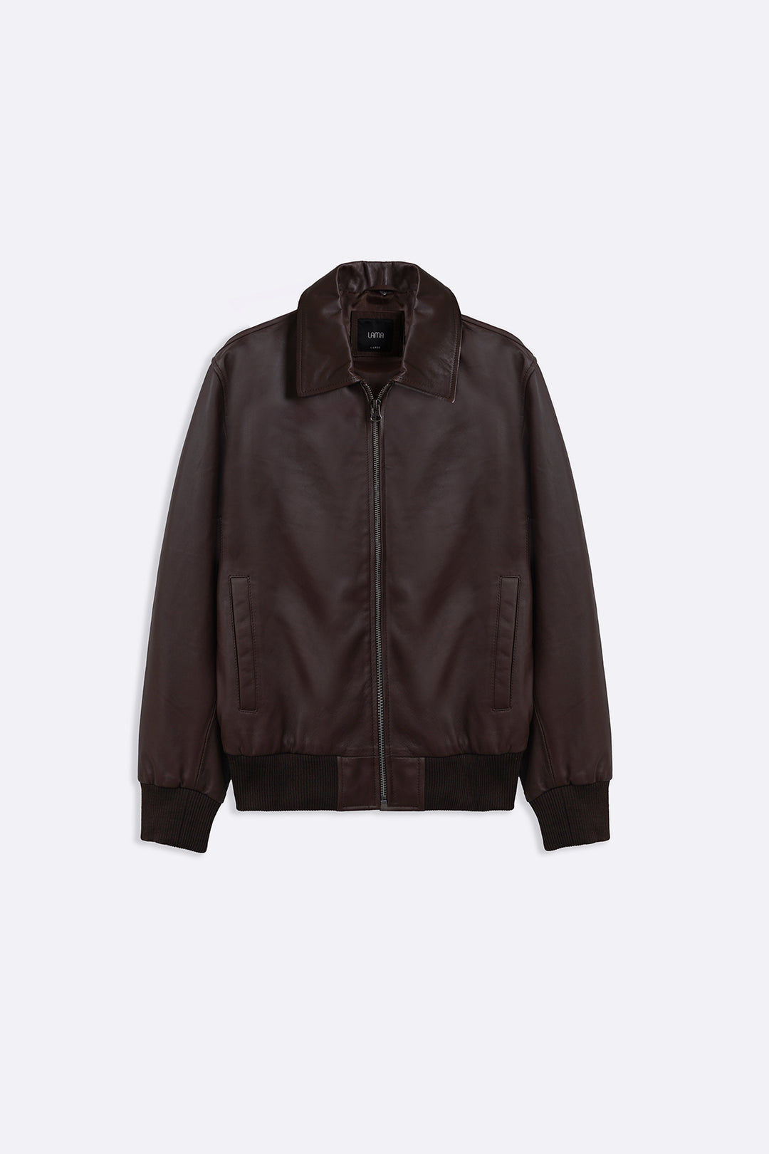 BROWN LEATHER JACKET WITH DETACHABLE COLLAR
