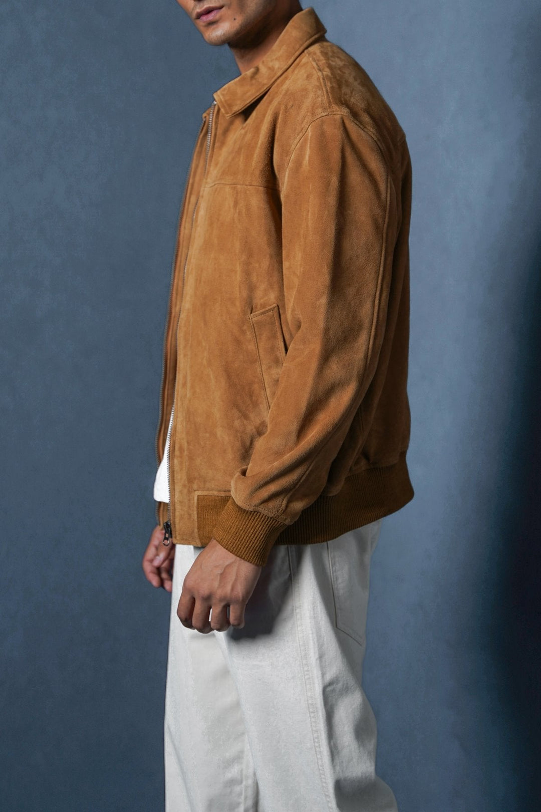 COGNAC SUEDE BOMBER JACKET